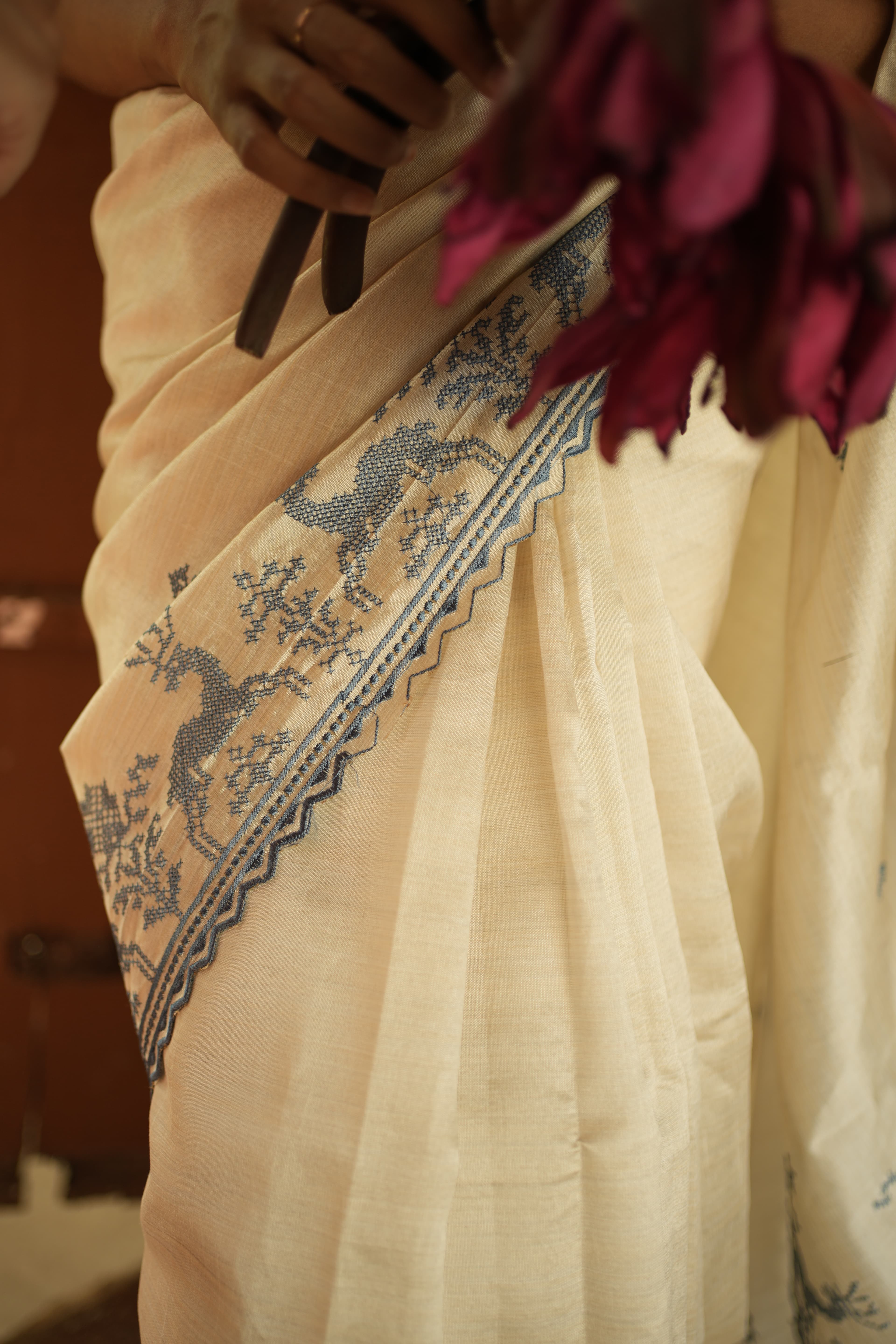 Indigo Meadow Saree view 3